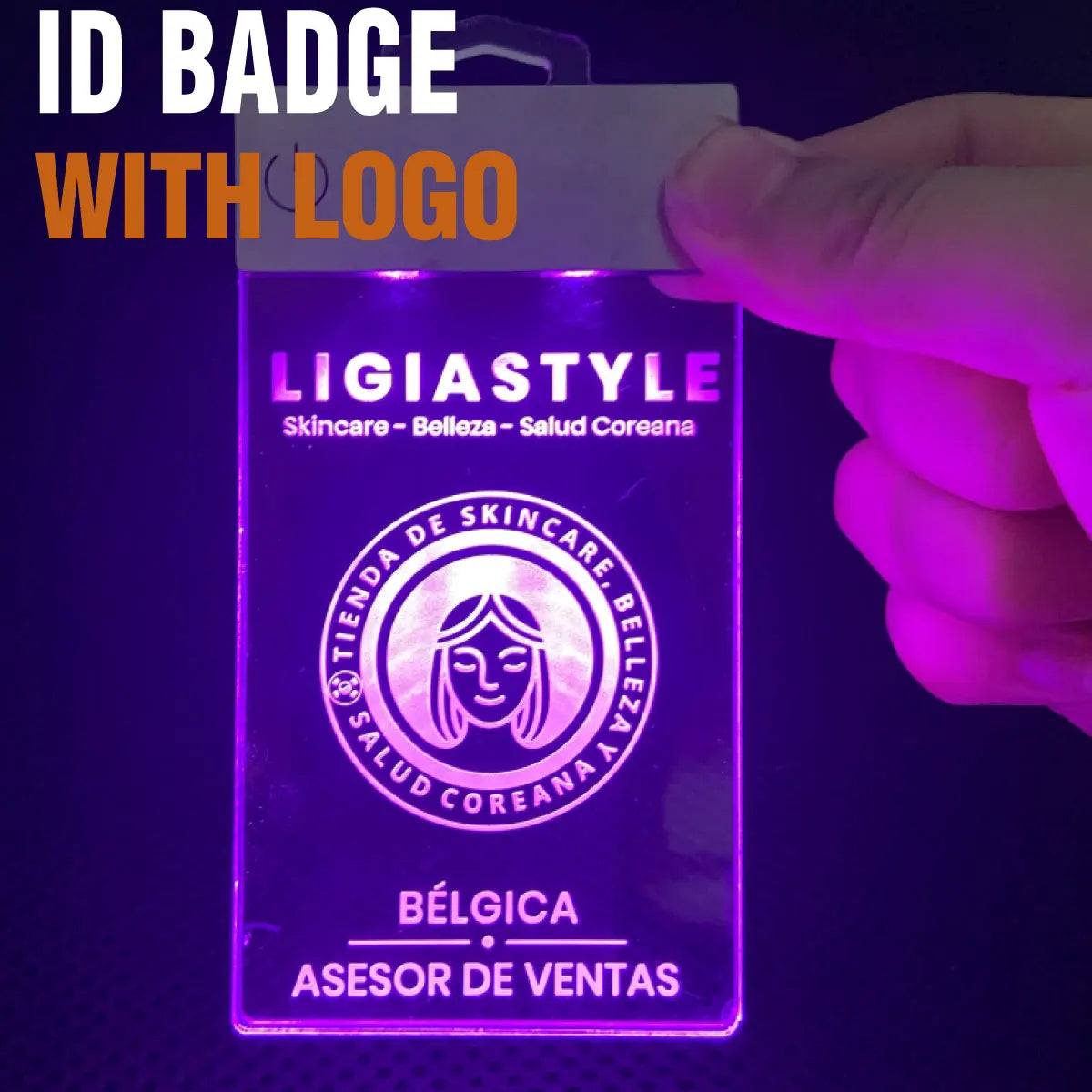 ID Badge Custom Premium Rechargeable LED Light Acrylic 60x120mm 3mm Thickness Certified Transparent Logo Employee Staff MegaBDM