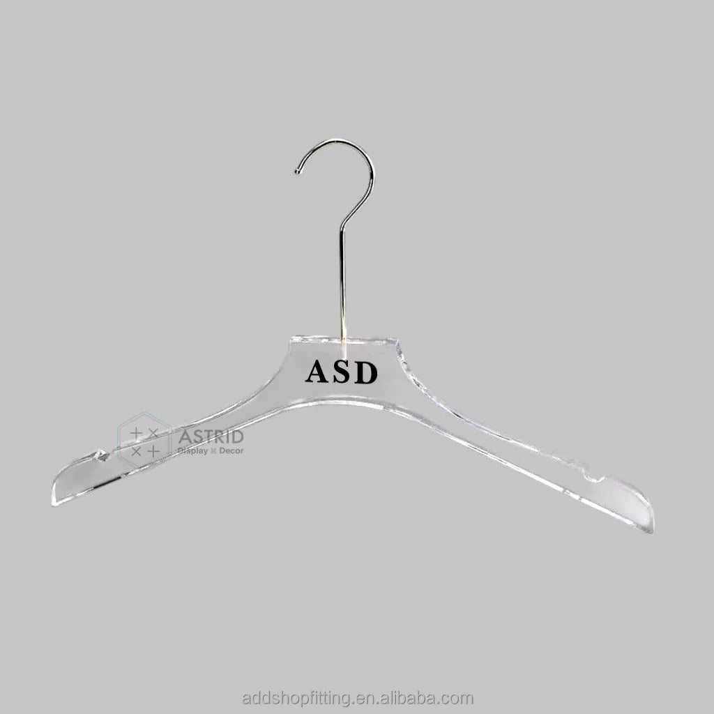 Custom Logo 38 cm 1T Clear Crystal Transparent Hook Acrylic Plastic Heavy Duty Anti-Slip Modern Wardrobe Hanging Clothes Hangers