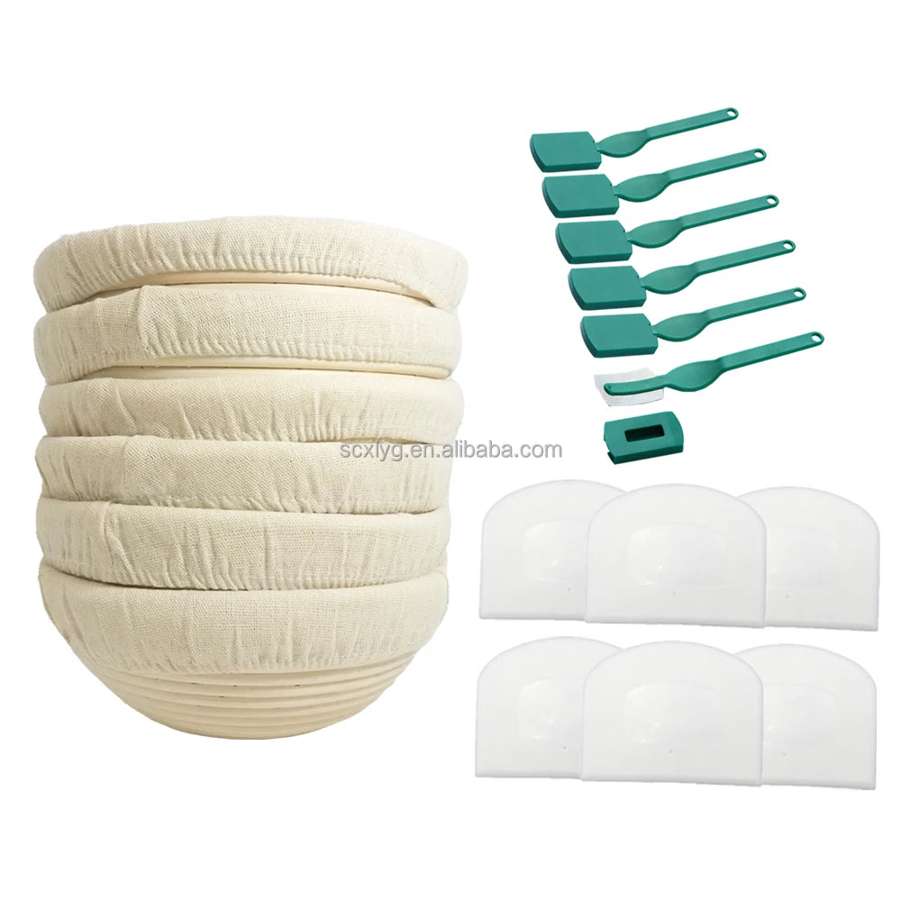 Wholesale 22/25/28cm Stock Dough Prooving Box Brotform Round Handmade Nature Rattan Banneton Set Bread Dough Proofing Basket MegaBDM