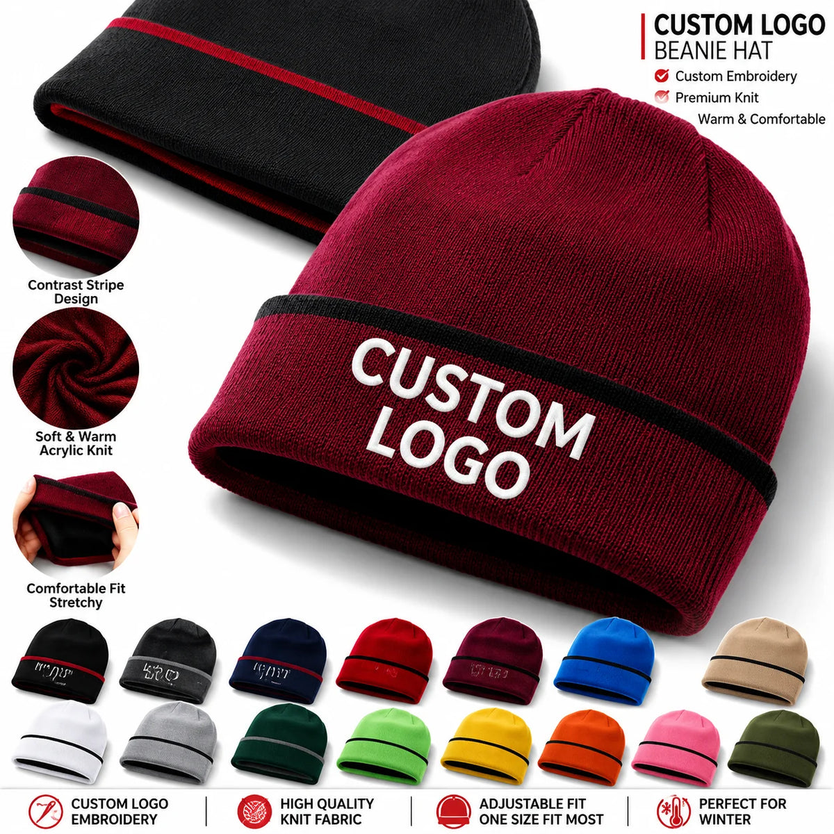 Beanies Manufacturer Custom Logo Embroidery Winter Knit Hats Beanie MegaBDM