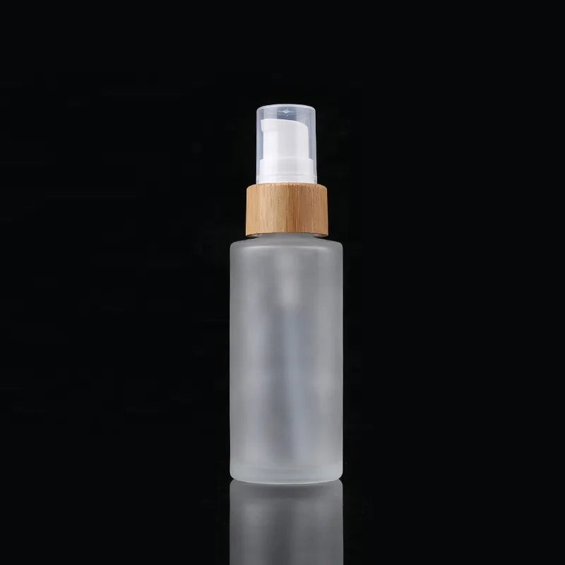 100ml Cosmetic Frosted Glass Lotion Pump Removing Oil Pump Bottle Bamboo Spray Bottle for Makeup Packaging