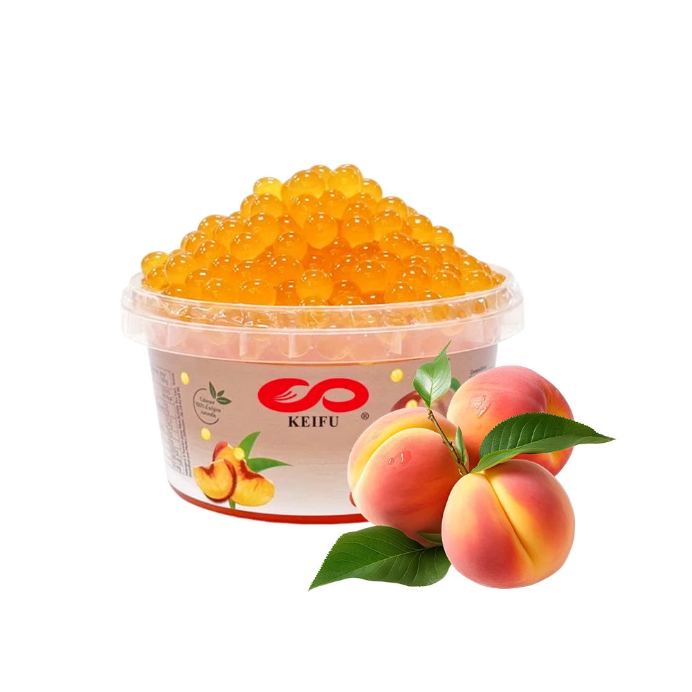 KEIFU 500g Yellow Peach Flavored Instant Bursting Bubble Tea Drink Topping OEM/ODM Popping Boba Pearl Juice Ball Ready Eat