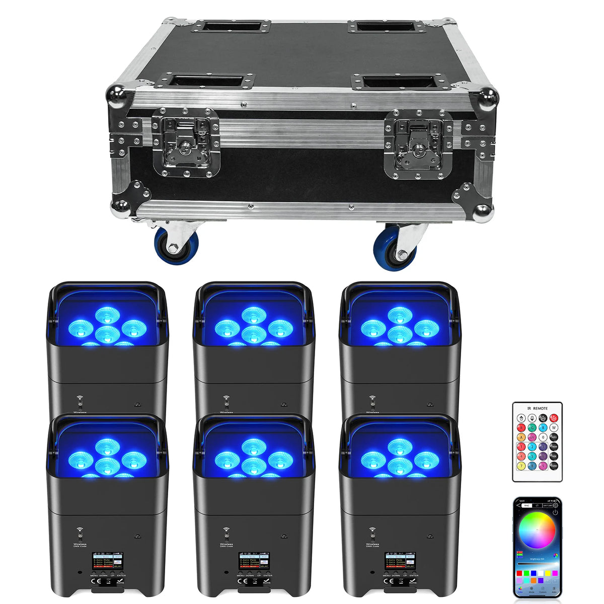 U`King 6x18w LED Wireless Uplights RGBWA UV 6in1 Battery Powered Par Lights With Charging Flight Case for DJ Wedding Party Event MegaBDM