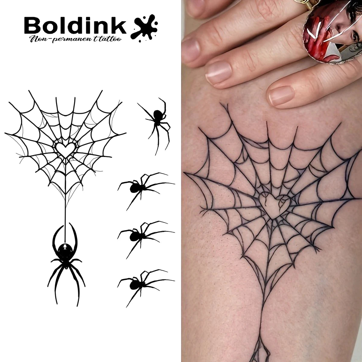 Spider Web Temporary Tattoo Sticker Waterproof Dark Art for Men Women Long Lasting Realistic Insect Body Art Fake Tatoo MegaBDM