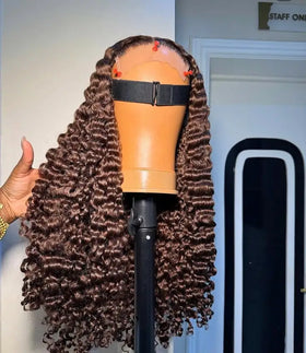 Invisible and Tangle-free Brown Color Brazilian Human Hair100% Burmese Pixie Curly Wig13x4 Lace Front Human Hair Wigs for Women