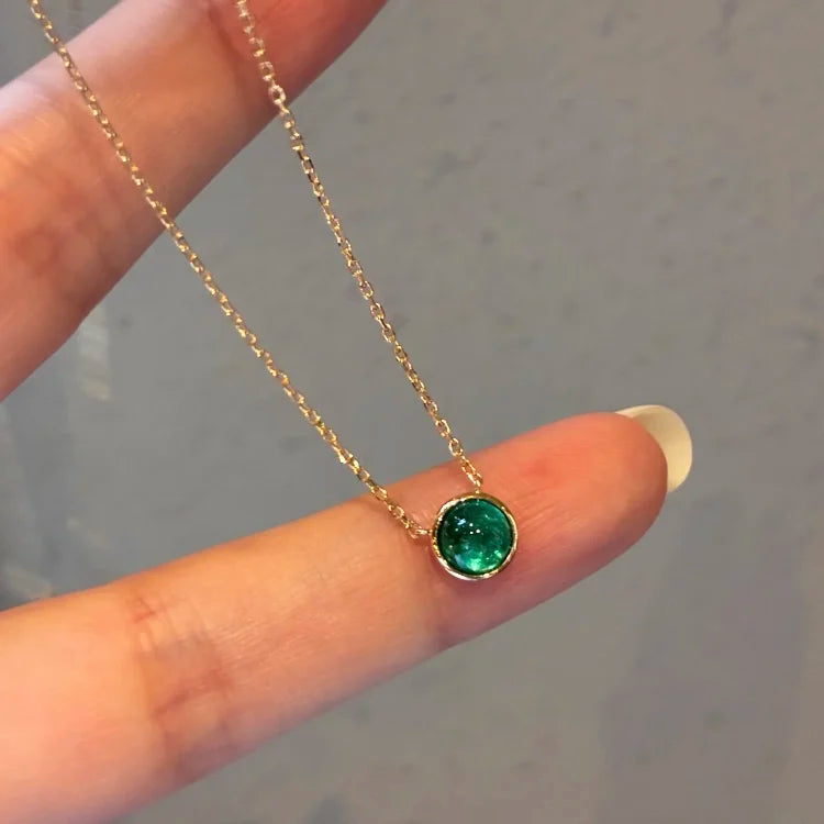 Custom Vintage Cabochon Cut Lab Grown Emerald 18K 14K 9K Yellow Gold Pendant Necklace Luxury Chain Fine Jewelry Gifts for Woman MegaBDM
