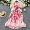 2025 Spring Roman Tunic Slim Casual Midi Dress For Women Empire Printed Lace Dress