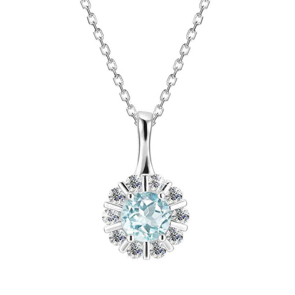 Natural Gemstone Jewelry Sky Blue Topaz 925 Sterling Silver Luxury Flower Pendant Necklace for Women 2022 Destiny Jewellery