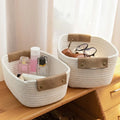 Nursery Desktop Organization Woven Cotton Rope Storage Baskets with Faux Leather Handles MegaBDM