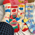 Women Colorful Middle Tube Socks Cute Pattern Illustration Cartoon Cotton Socks MegaBDM