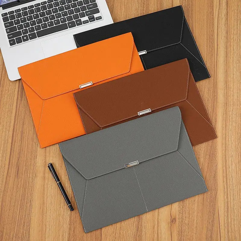 Fashionable A4 PU Leather Folder Large Capacity File Bag for Business Meeting Office Waterproof Magnetic File Envelope Case