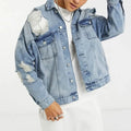 Custom Men's Denim Jacket Streetwear Fashion Plain Rips Jean Jacket for Spring