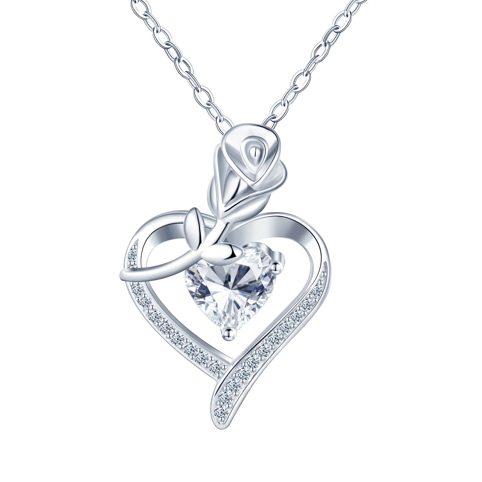 925 Sterling Silver Necklace Female Love Moissanite Pendant Heart Rose Flower Factory Wholesale