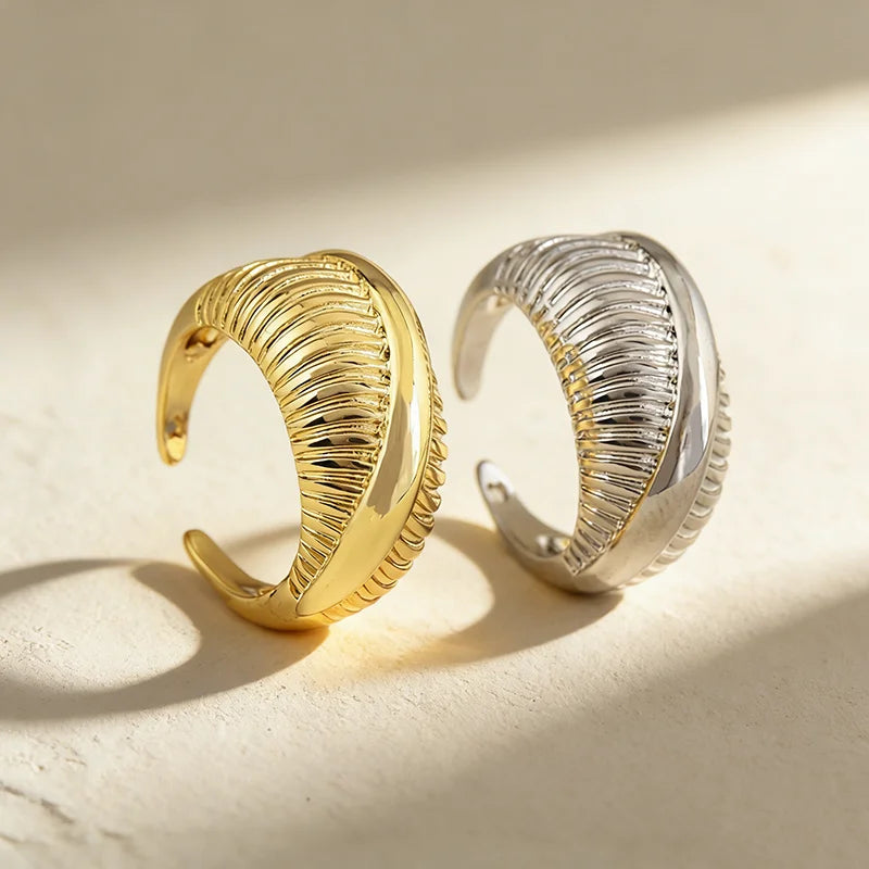 QIKU Gold/Silver Tone Rings for Men Women Simple Hip Hop Open Adjustable Ring Unique Couple Lovers Engagement Fashion Jewelry