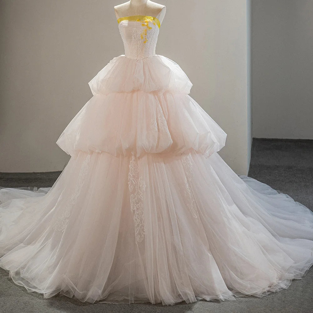 Jancember SFY229 Fairy Pink Party Strapless Cake Evening Party Dresses for Sweet Girls