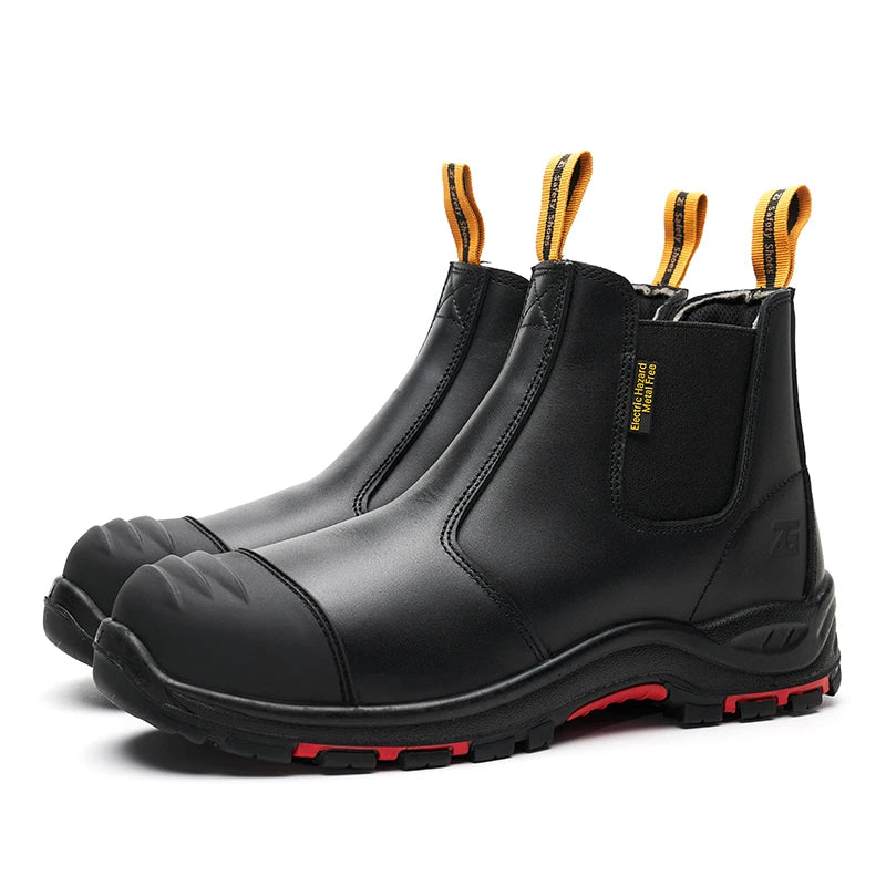 Factory Wholesale Goodyear Welt Genuine Leather Work Boots Classics Black Steel Toe Safety Boots for All Seasons