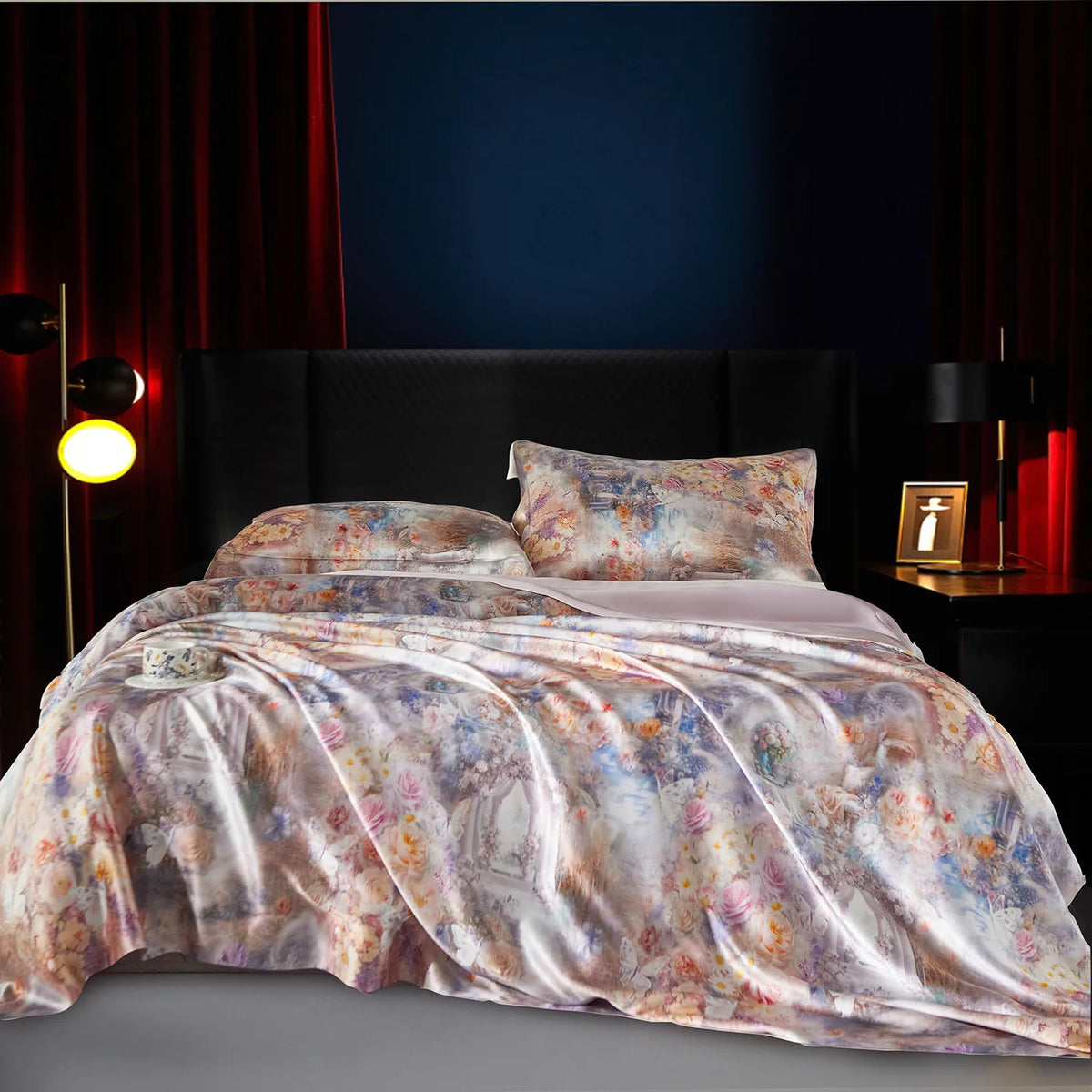 Customizable Luxury Plant Printed 600TC Modern Four-Piece Mulberry Silk Bedding Set MegaBDM