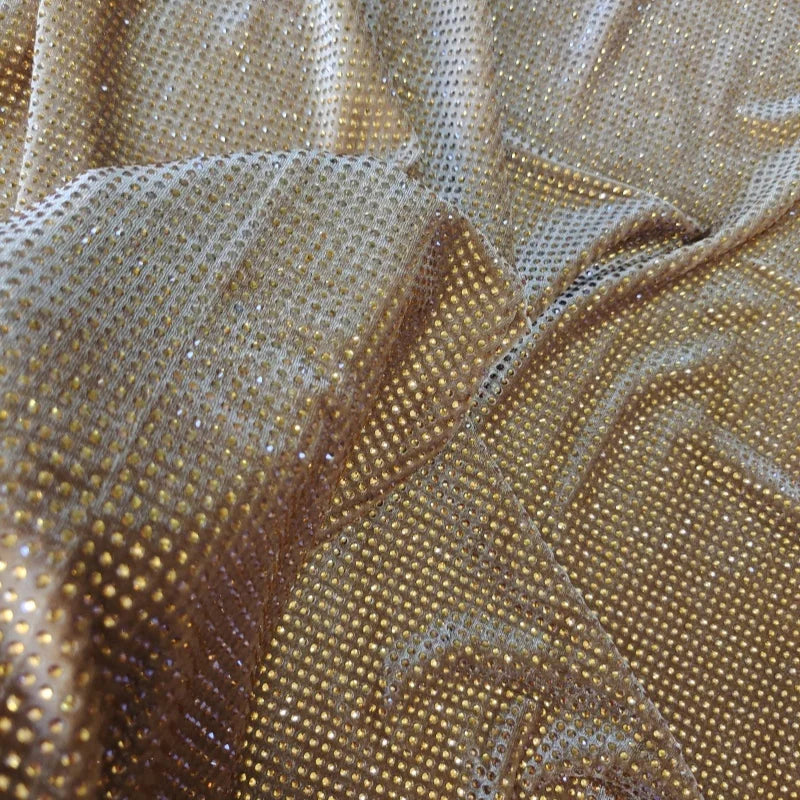 Golden Korean Velvet Fabric with Crystal Rhinestones Mesh Fabric Sewing Elastic Trim for Clothing
