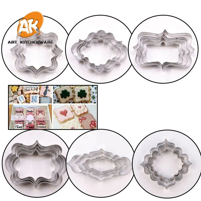 AK Frame Shape Stainless Steel Fondant Cookie Cutters Wedding Pastry Baking Decorations Tools Frosting Biscuit Metal Cutter Set