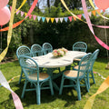 High Quality Comfortable Pastel Blue Rattan Kids Chairs Natural Rattan Kids Rattan Chair Baby Shower Birthday Business Cheap
