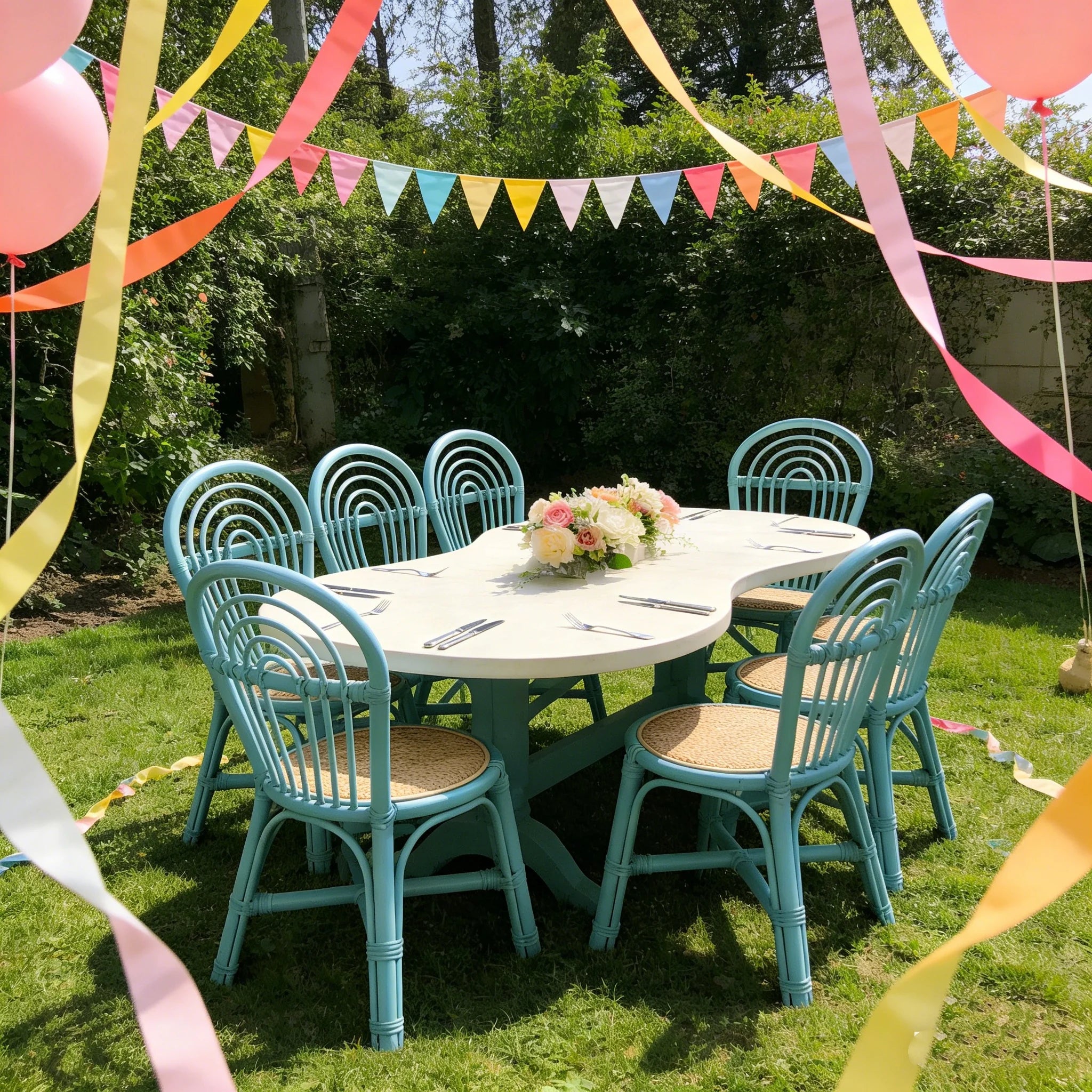 High Quality Comfortable Pastel Blue Rattan Kids Chairs Natural Rattan Kids Rattan Chair Baby Shower Birthday Business Cheap