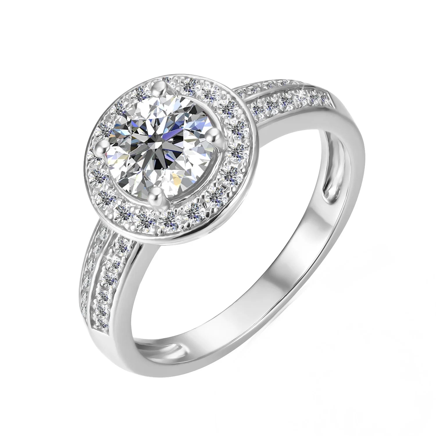 925 Sterling Silver 18k Gold Plated Pretty Halo-Setting Round Brilliant Moissanite Diamond Engagement Ring Destiny Jewellery