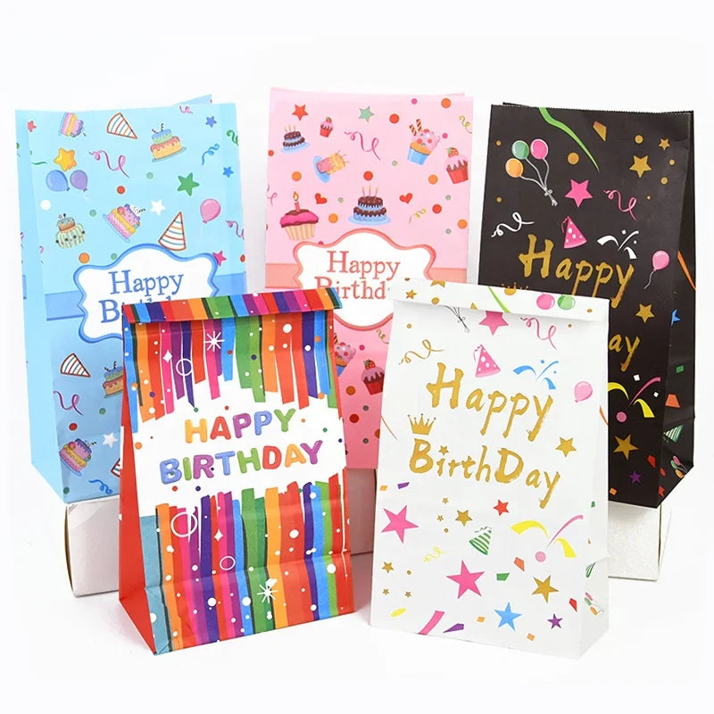 Happy Birthday Paper Candy Stand up Bag Cookie Gift Packaging Bags for Kids Happy Birthday Party Decor Supplies MegaBDM