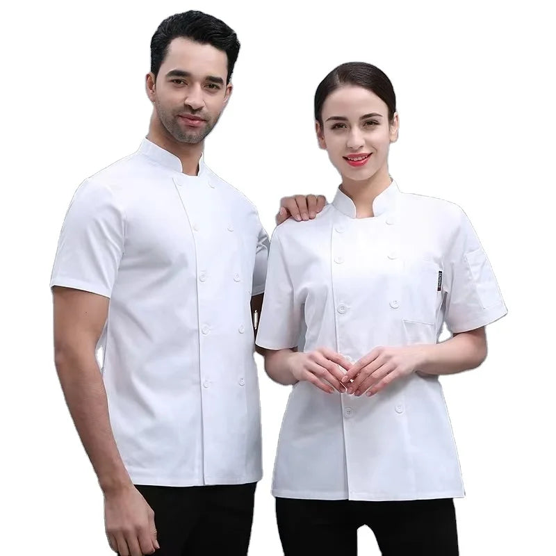 Oem Customize logo Design Embroidery high-end catering Kitchen Work Clothes Solid color summer chef uniform Hotel Chef Uniforms
