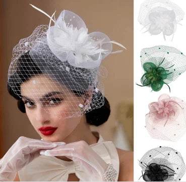 Feather Headdress Bridal Hair Accessory Simulated Flower Mesh Bridal Wedding Party Women Girls Jewelry Hair Accessories