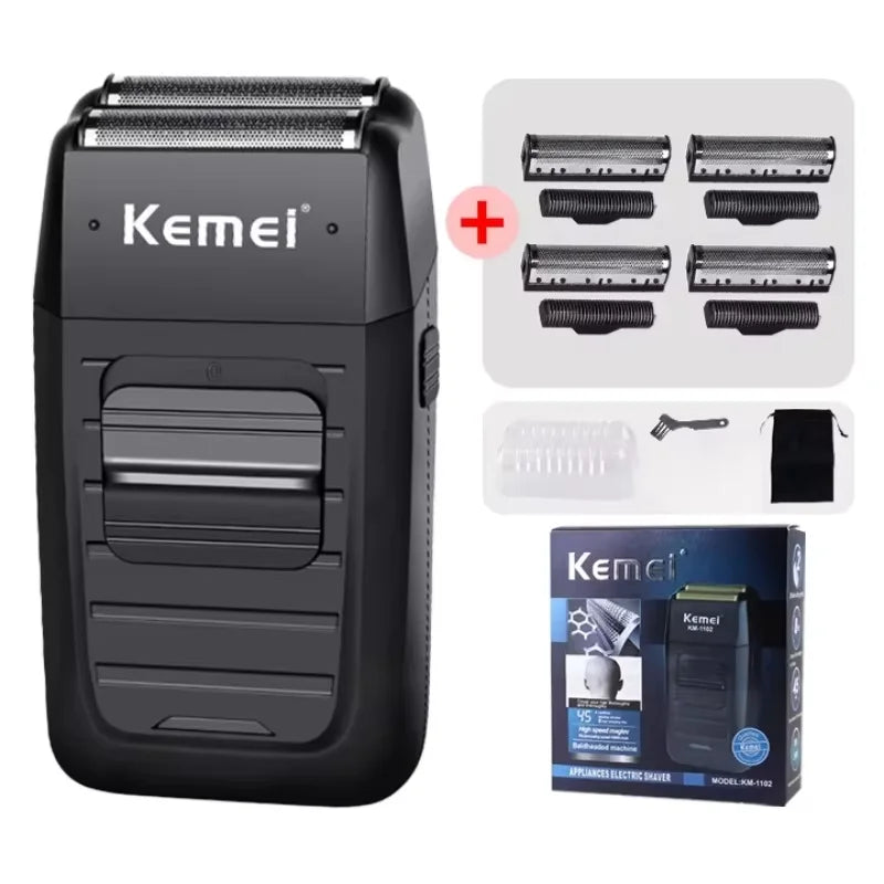 Kemei Rechargeable Cordless Shaver for Men Twin Blade Reciprocating Beard Razor Face Care Multifunction Strong Trimmer KM-1102