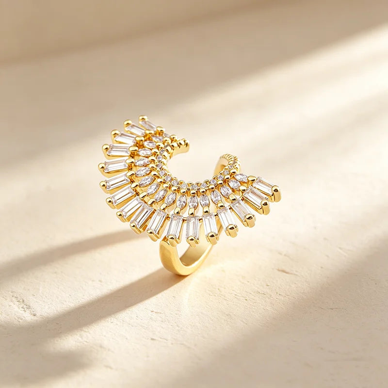 QIKU Top Quality Open Screen Exquisite Copper Zircon Opening Adjustable Ring New French Romantic Female Wedding Accessories Gift