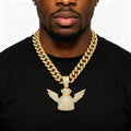 Iced Out Winged Money Bag Pendant Necklace Alloy Gold Plated Full Crystal Cuban Chain Hip Hop Wealth Hustle Street Charm Jewelry MegaBDM