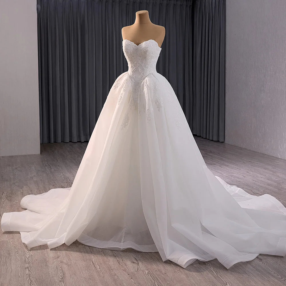For Jancember 241053 Strapless Bridal Wedding Dresses Modern Appliqued Lace Long Train Natural Ruffles Pleats Anti-Static