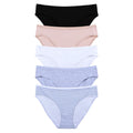 Women's Multicolor Bikini Breathable Mid Waist Panties Stripe and Solid Cotton Ladies Underwear Panties