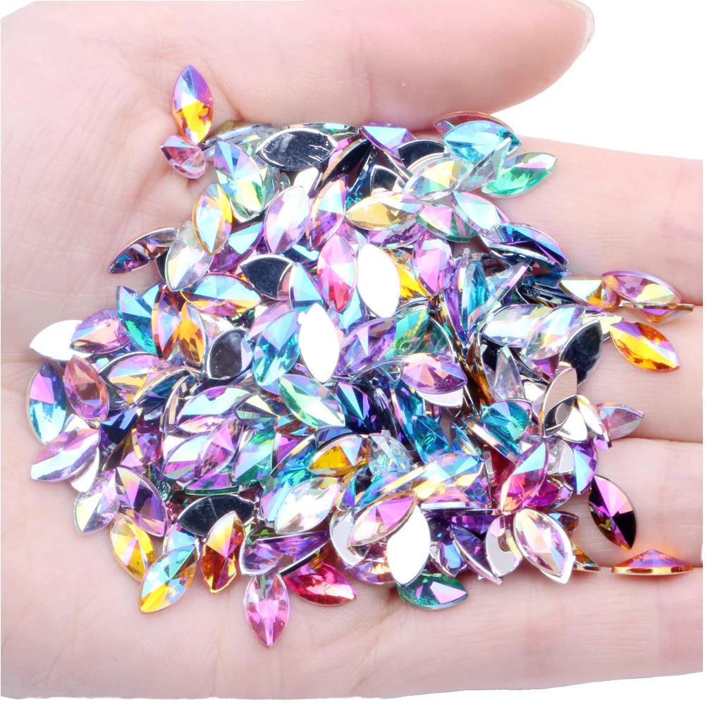 Hot Sale Acrylic Rhinestones Flatback Marquise Pointed AB Colors Eye Beads Loose Glue-On DIY Nail Art Bags Phone Cases Garments