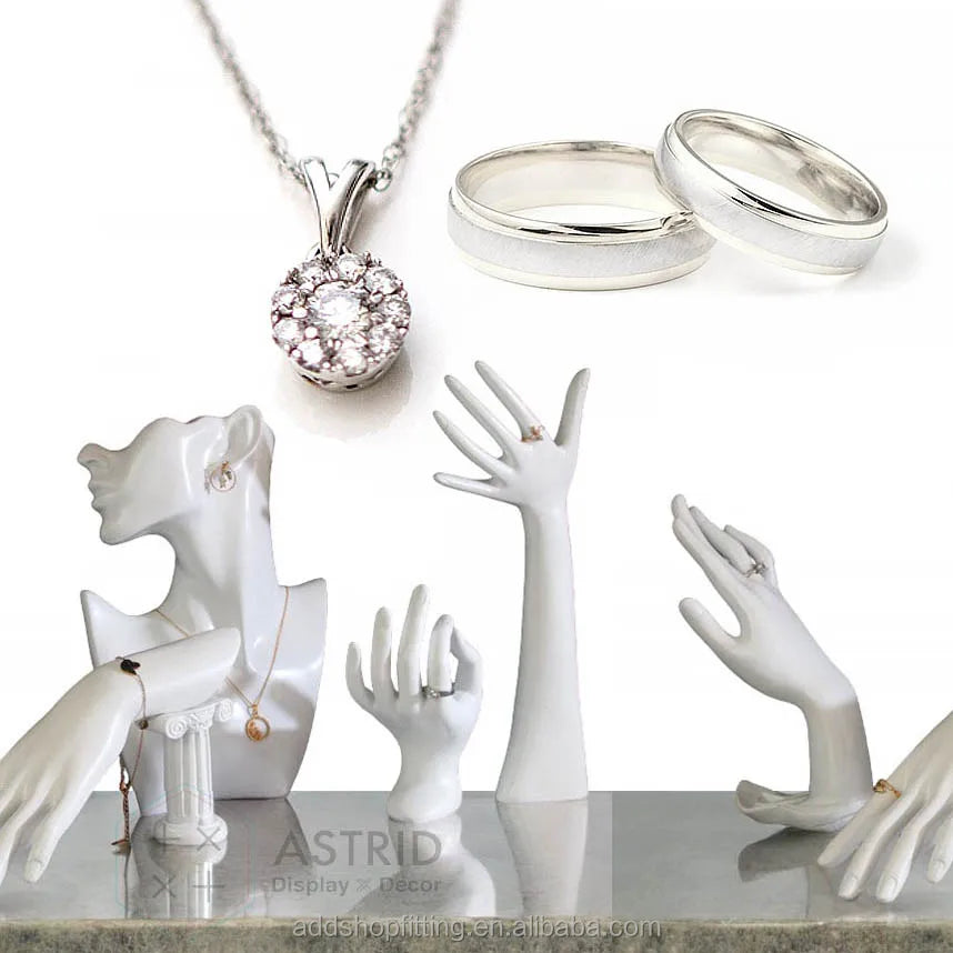 White Resin Jewelry Ring Bracelet Holder Necklace Display Stand