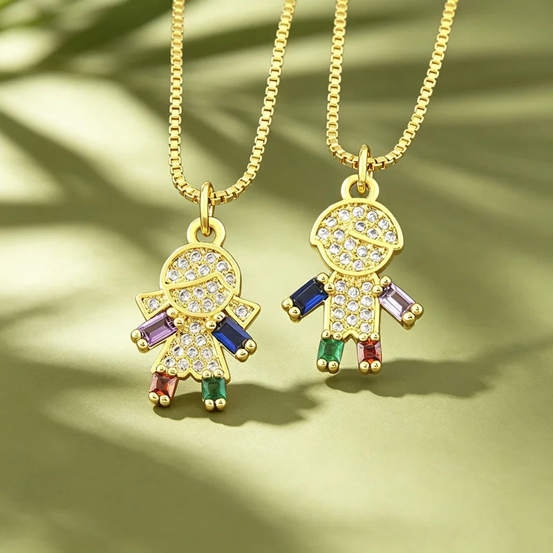 QIKU Wholesale Unisex Colorful Rhinestone Pendant Necklace with Crystal Inlay Bulk Children's Day Gift