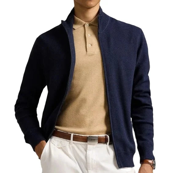 Men's 100% Cotton Autumn Fashion Sweater Crew Neck Zipper Closure Knitted Cardigan Long Sleeves Solid Soft Texture Exceptionally