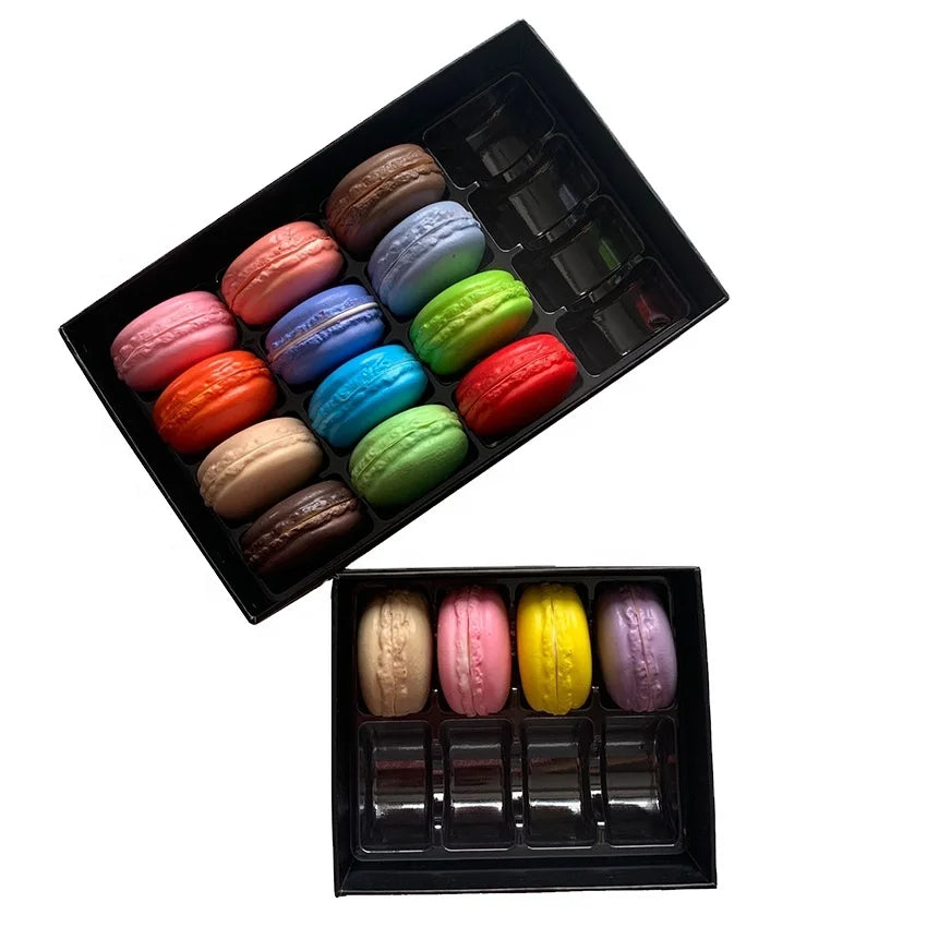 Custom Strong Rectangle Rigid Cardboard Macaron Lid and Base Packaging Box with Blister Packaging for Food Industry MegaBDM