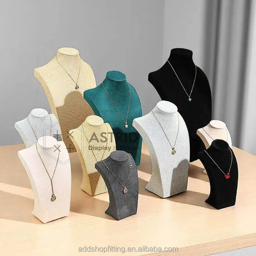 Velvet Bust Mannequin Necklace Holder Jewelry Display Stand 29CM Portable for Visual Merchandising Shop