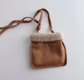 Kids Suede & Fleece Trim Crossbody Bag - Casual Winter Small Purse for Boys & Girls
