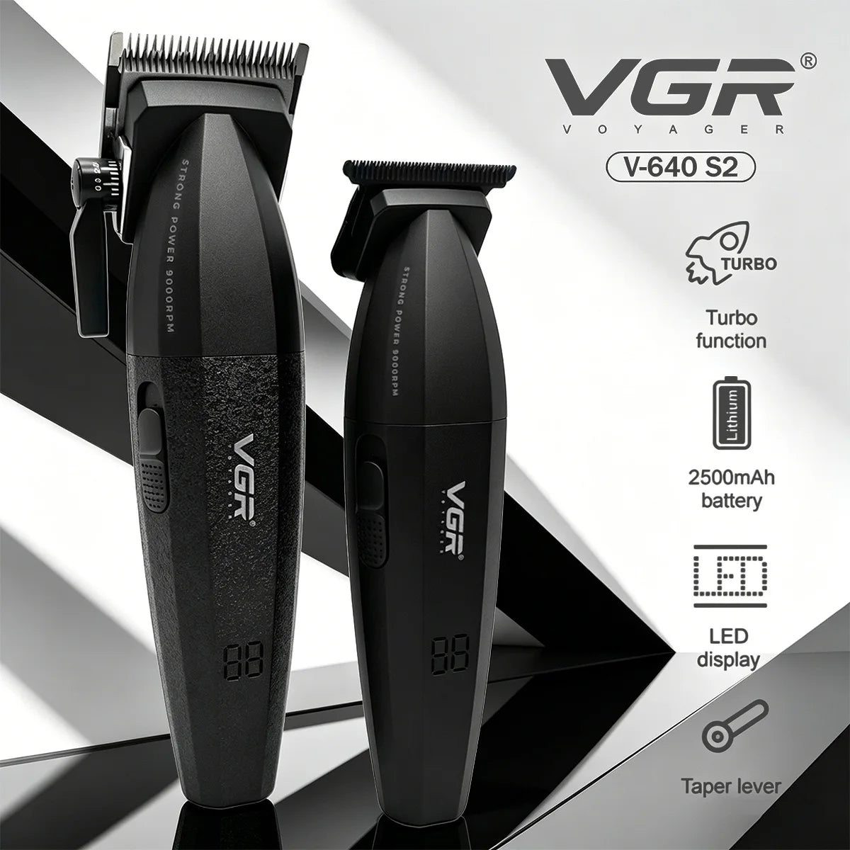 VGR Hair Trimmer Professional Clipper Cordless Barber 9000 RPM Rechargeable Hair Cutting Machine Metal Trimmer for Men V-640