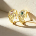 QIKU Luxury 4 Colors Rhinestone Opening Adjustable 18K Gold Plated Geometric Women Rings Copper Zircon Jewelry Wedding