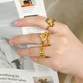 Stainless Steel 18K Gold Plated Hollow Heart Ring Hypoallergenic Trendy Women's Jewelry