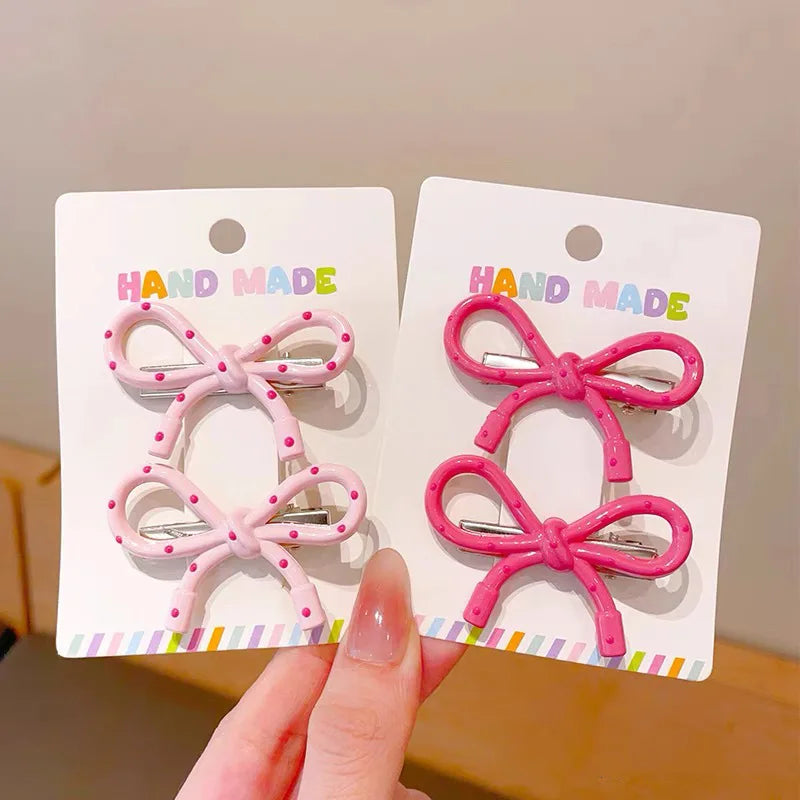 New Children's pink Bow Polka Dot Duckbill Clip Korean Bangs Hair Clip Forehead Side  Headdress Hairpin  Accessories