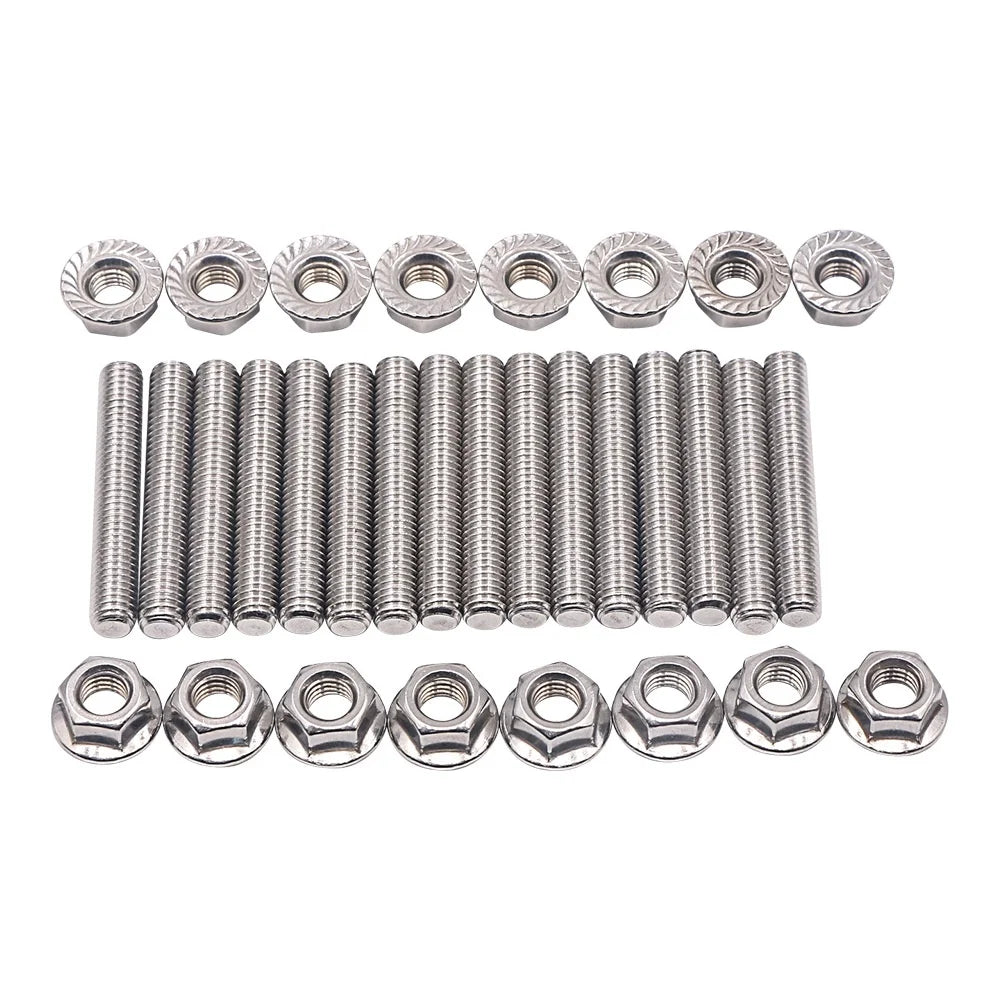 Stainless Steel Exhaust Manifold Bolt Stud Kit for Ford 4.6L 5.4L V816pcs Hardware Set with Serrated Flange Nuts 2 Manifolds