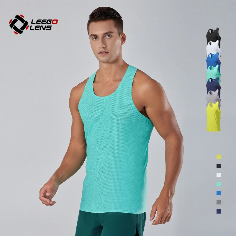 Custom OEM Men's Mesh Racerback Tank Top H-Back Breathable Quick Dry Sleeveless Sports Shirt for Gym Training Summer Workout