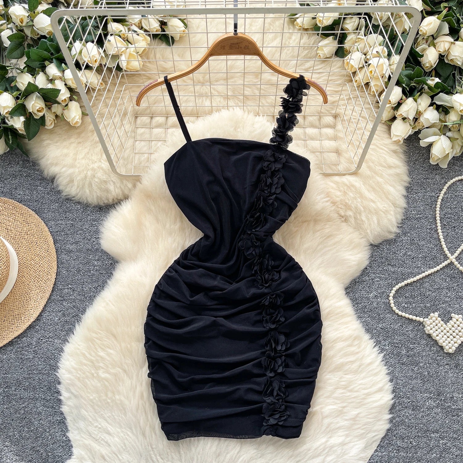 2025 Summer Y2K Strapless Tunic Hip Midi Dress for Women Empire 3D Lace Dress