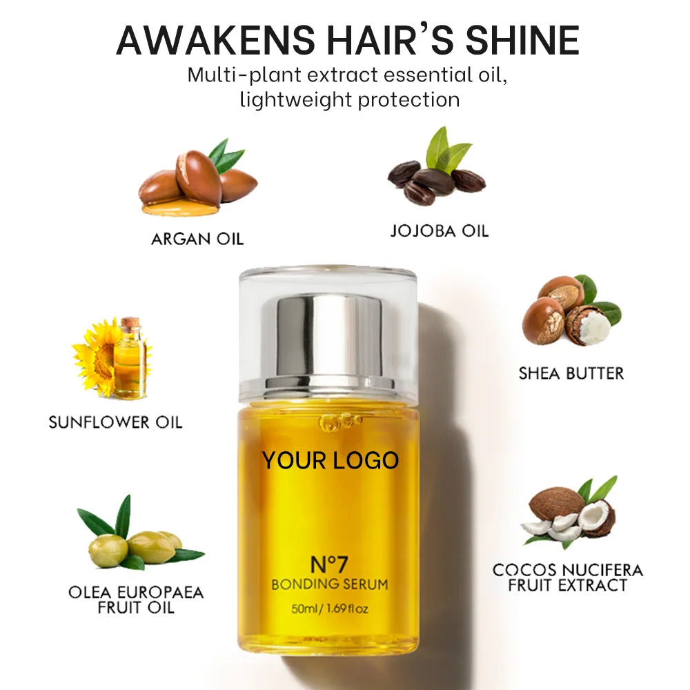 Private Label Wholesale Natural Herbal Hair Oil for Frizz Control Hair Shine and Smooths Split Ends