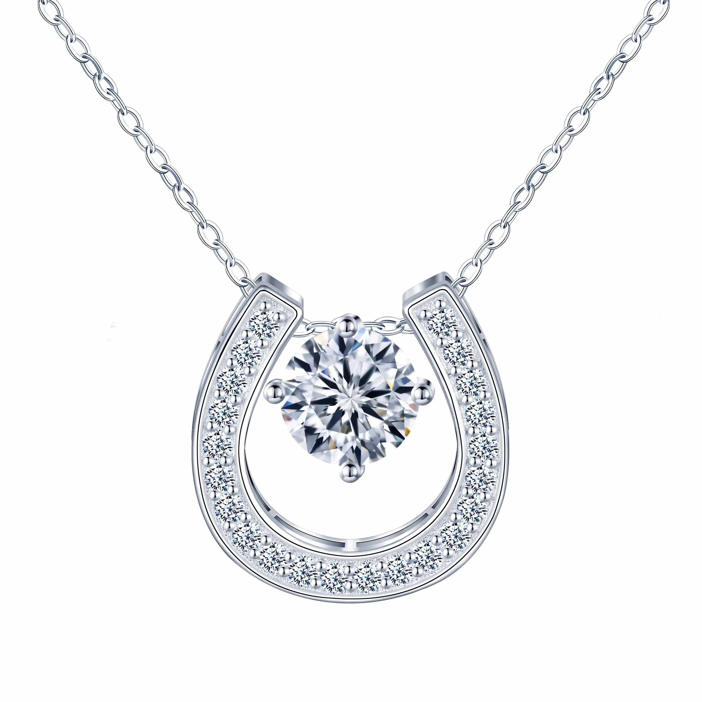 Letter U-Shaped Moissanite Charm Jewelry Necklace 925 Sterling Silver Moissanite Pendant Necklace
